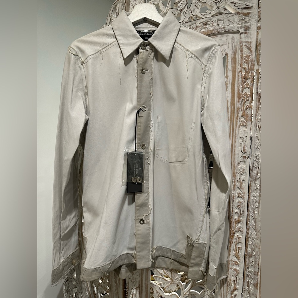 Donald J. Pliner white & gray Leather Button-Front Shirt Jacket
